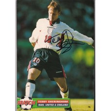 Signed picture of England football legend Teddy Sheringham. 